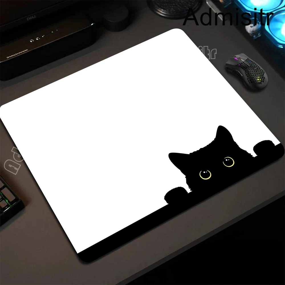 Black Cat Illustration Mouse Pad Small Office Table Mats Computer Accessories Washable Non-slip Rubber with Precision Lock Edge