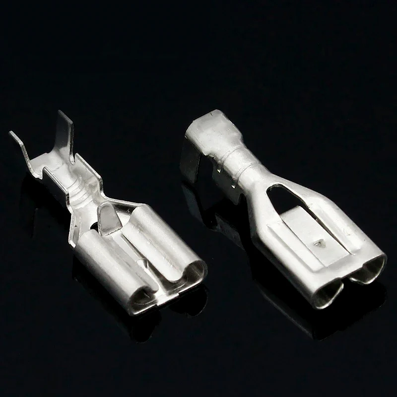 50/100Pcs Electric Wire Connectors Set 4.8/6.3mm With Lock Female and Male Crimp Terminal Connector Brass Silver Car Speaker
