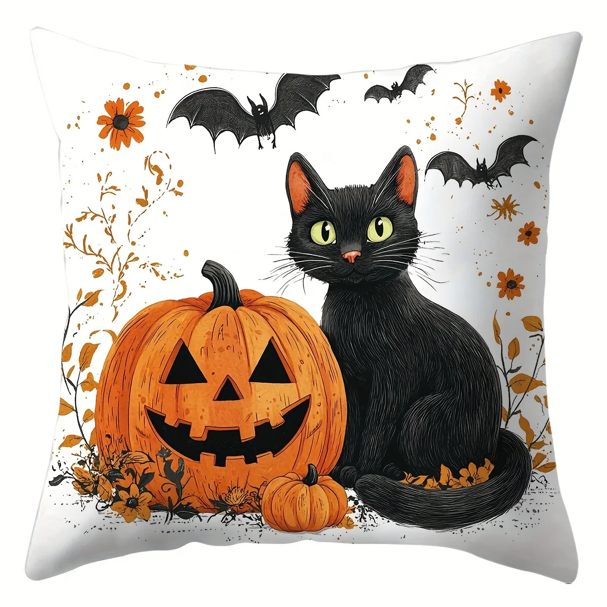 Halloween Pillow Cover Cat and Pumpkin Head Pattern Cushion Covers Machine Washable Decorative Sofa Bedroom Living Room