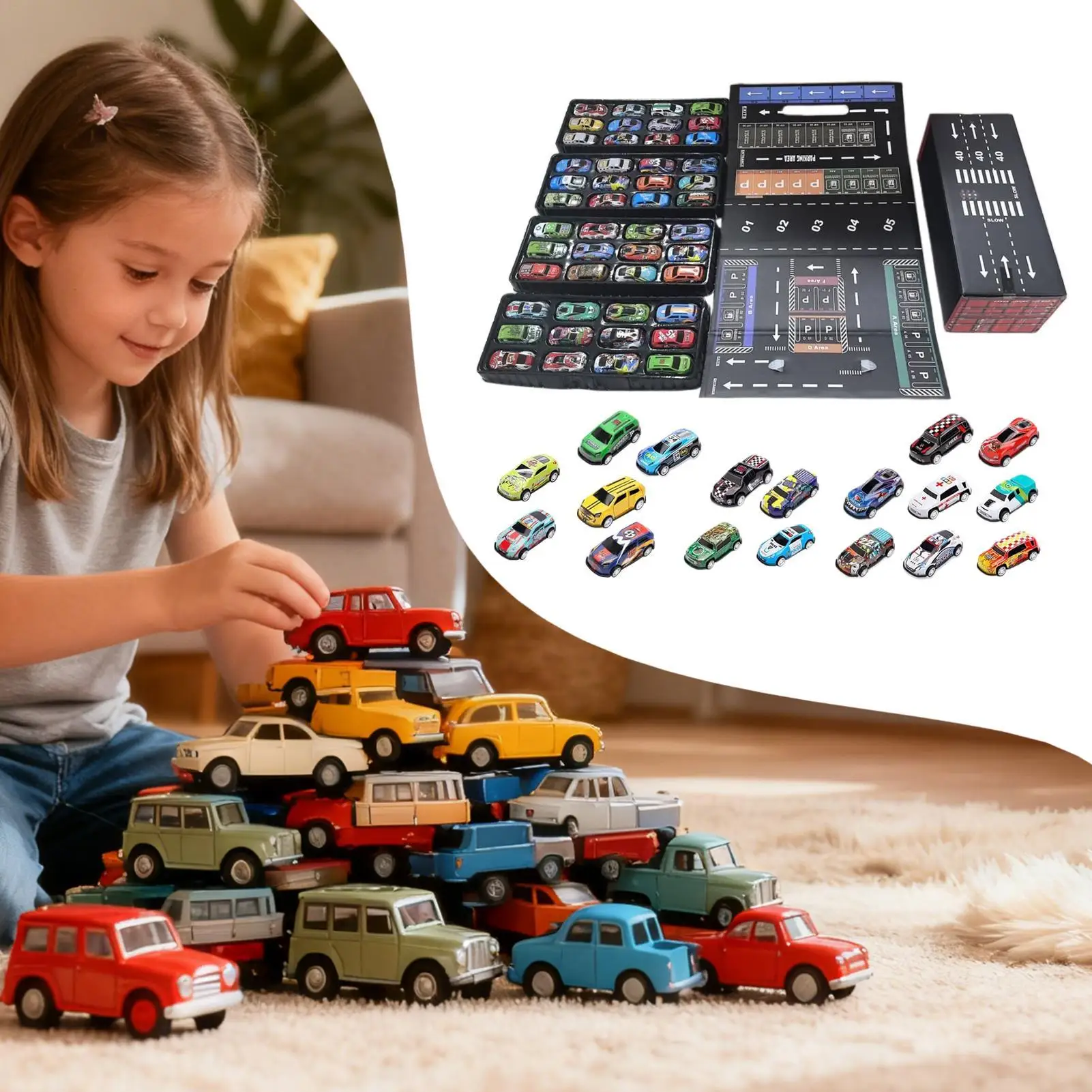 Coches extraíbles, 48 piezas, vehículo pequeño con garaje incorporado, coches de juguete fundidos a presión para niños, Navidad, cumpleaños, viajes, fiesta en el aula