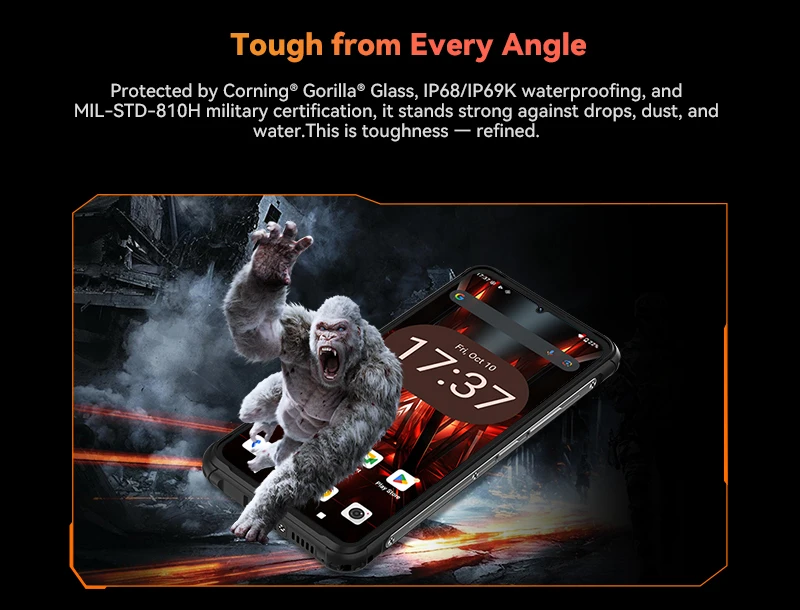 Rugged Smartphone Android 16, Cubot KingKong ACE 5, 20GB RAM(8+12GB), 256GB ROM, 10200mAh Battery, 6.745" 120Hz Screen, 48MP,NFC
