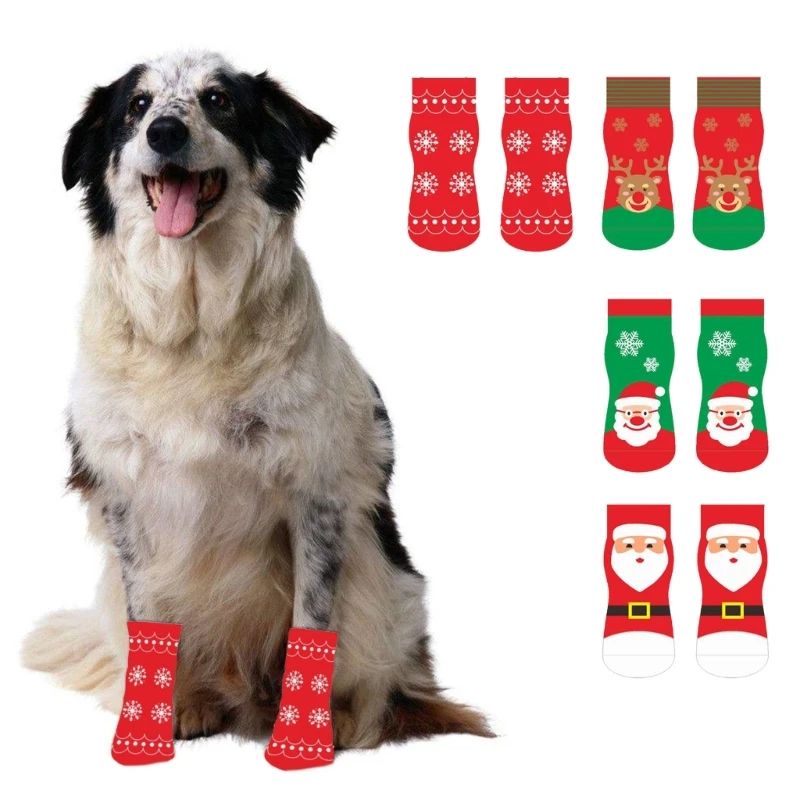 1pair Christmas Dog Socks Antiskid Soft Dog Socks Comfortable Doggies Socks