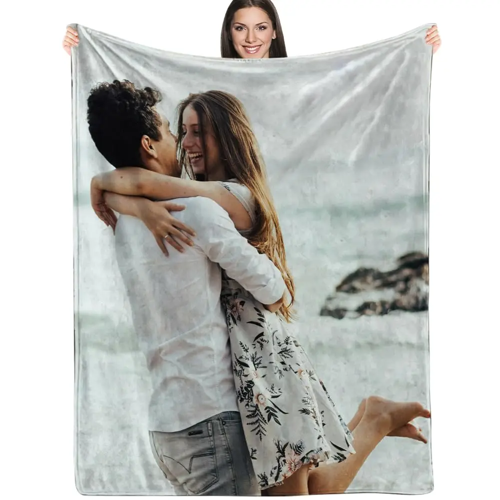 Custom Blanket with Picture Text Customized Fleece Photo Blanket for Couples Gifts