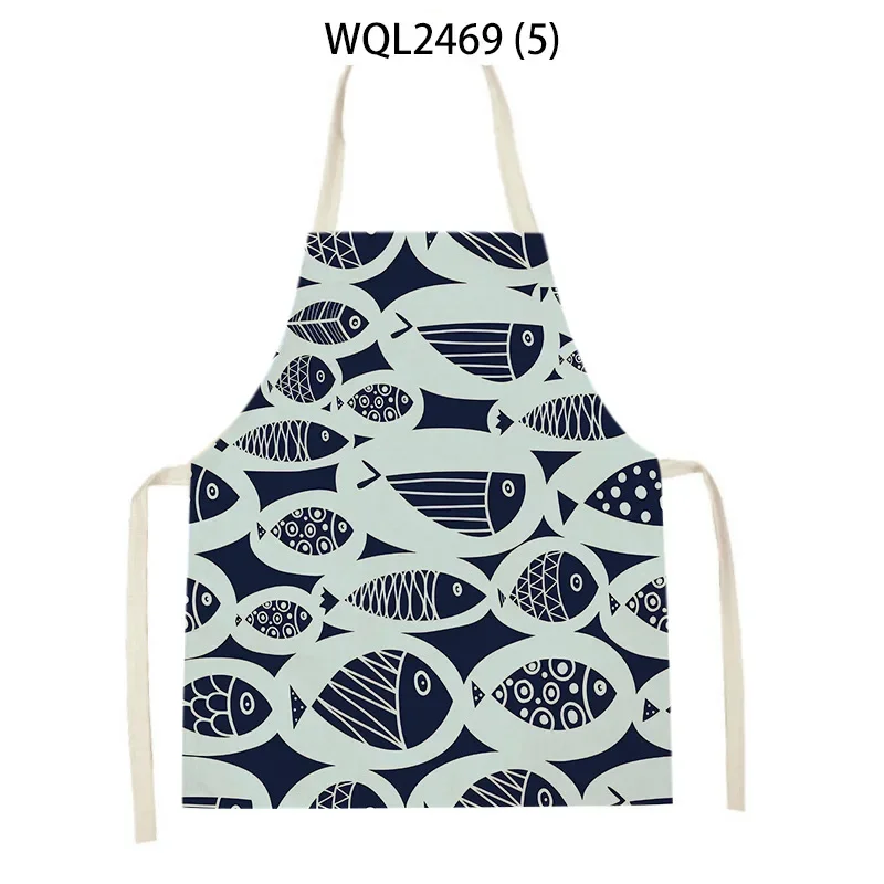 Marine Fish Shell Pattern Linen Fabric Sleeveless Handwiping Waist Apron Children's Home Decor Kitchen Apron Delantal фартук