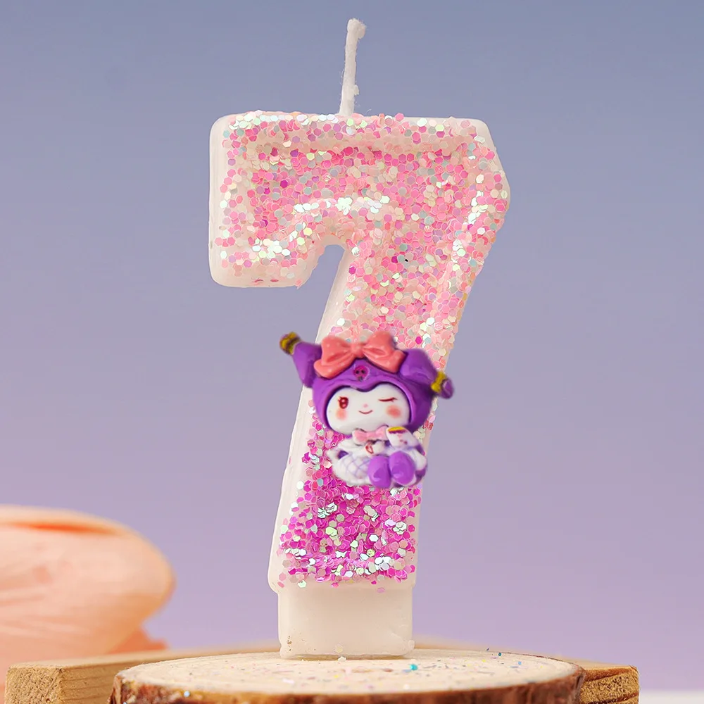 Bougie d'anniversaire Kuromi Kawaii, bougies numéro Sanrio, décoration de gâteau d'anniversaire, bougies de fête d'anniversaire, fournitures de décoration de scène