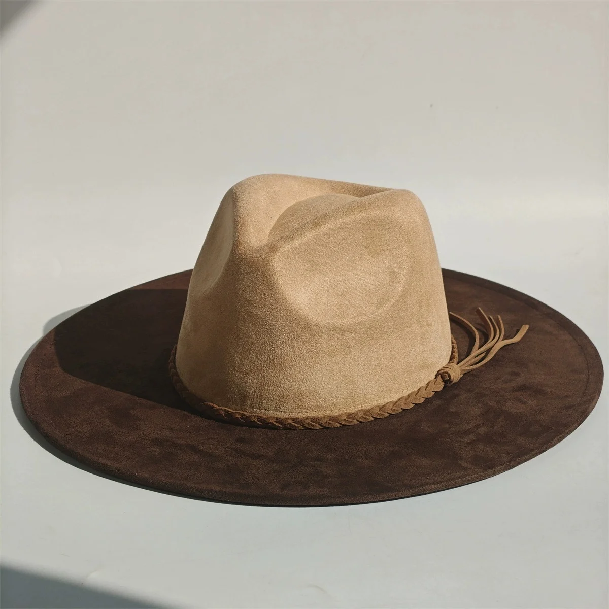 Coffee/Khaki Suede Felt Hat Buckle-Closure Jazz Cap Minimalist Fashion Denim Hat Party Hat