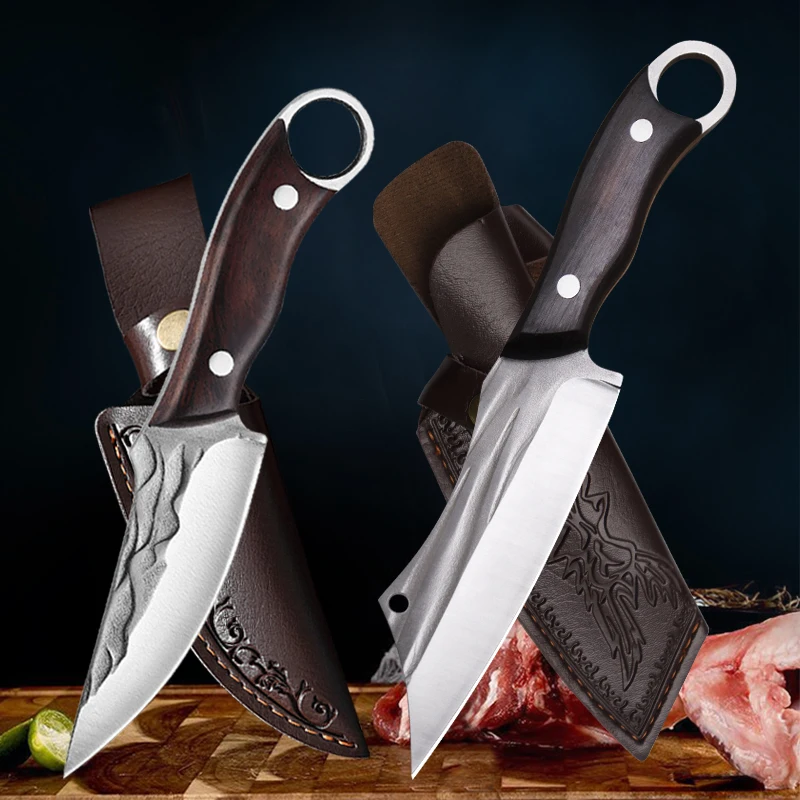 Stainless Steel Kitchen Knives Fruit Slicing Handmade Forged Professional Chef Boning Knifes Butcher Cleaver Knife Wooden Handle