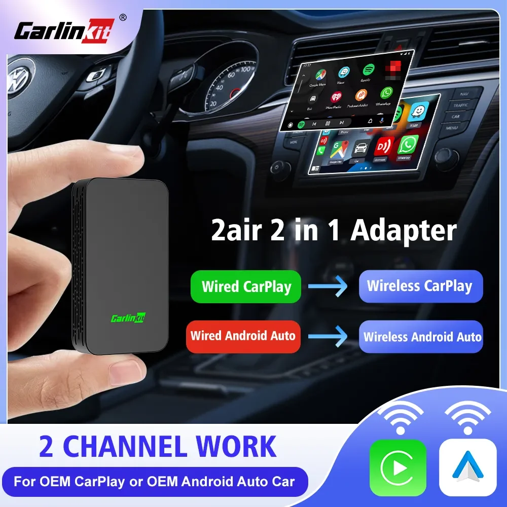 Carlinkit 5 2air 무선 카플레이 및 안드로이드 자동 무선 어댑터, 2채널 지원, Waze와 Spotify 호환, 5.8GHz WiFi, BT5.0, Siri GPS 기능