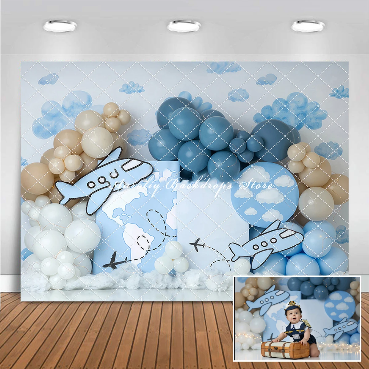 Miles of Smiles Cake Smash Backdrops Child Baby Photo Props Adult Kids Decors Airline Aircraft Photography Studio Backgrounds