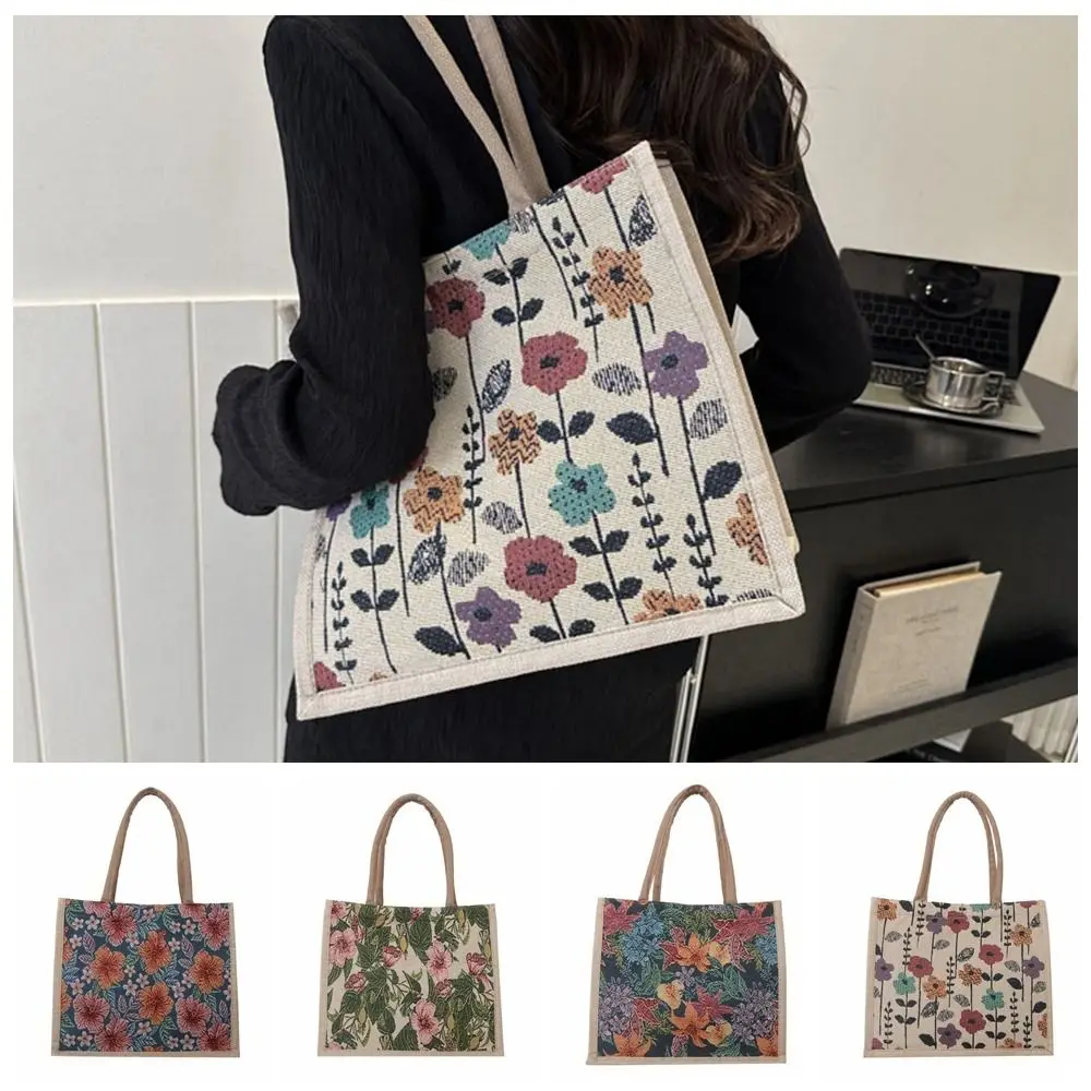 Large Capacity Flowers Canvas Bag Kawaii Korean Tote Bag Flowers Tote Bag Storage Bag Mommy Bag Printing Cloth Lunch Bag Travel