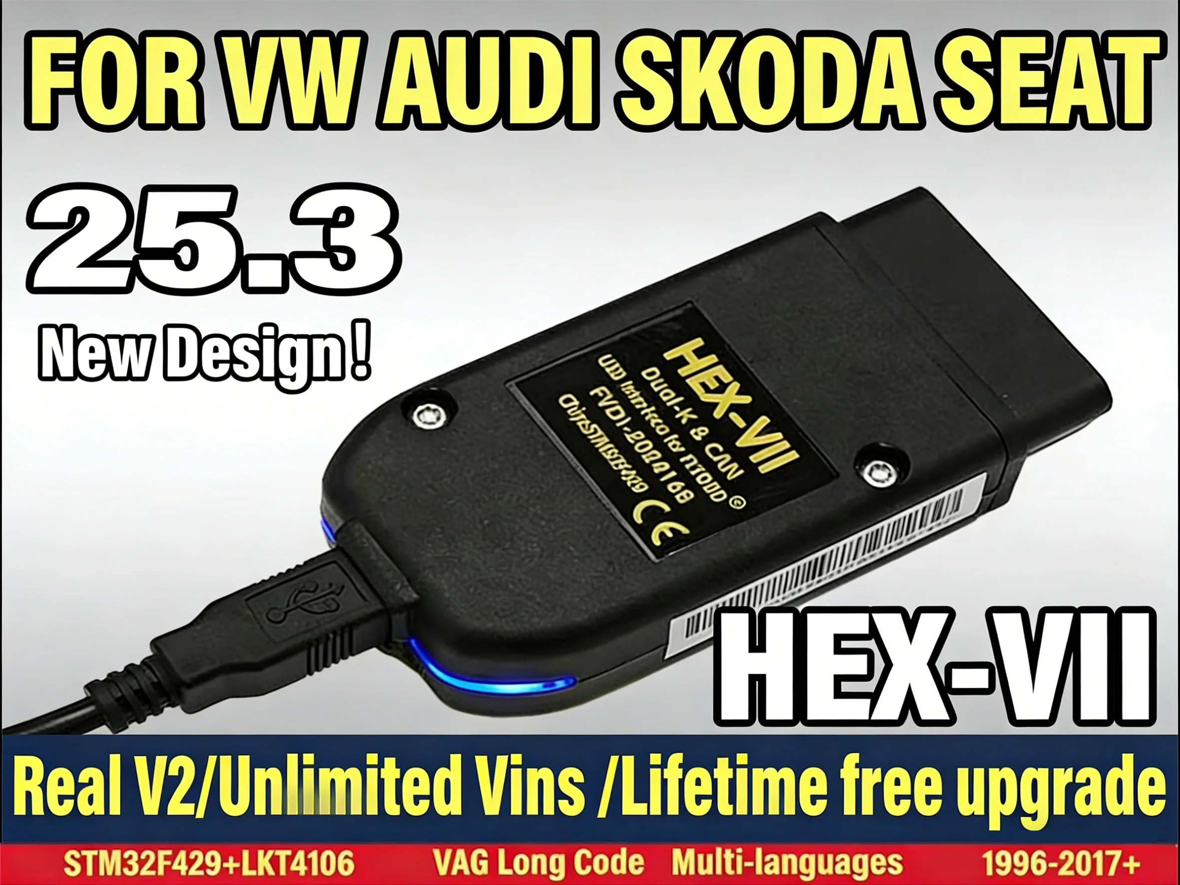 

Новейший диагностический кабель VCDS 25.3 HEX V2 OBD2 2025 года, многоязычный сканер VAG для VW, Audi, Skoda, Seat