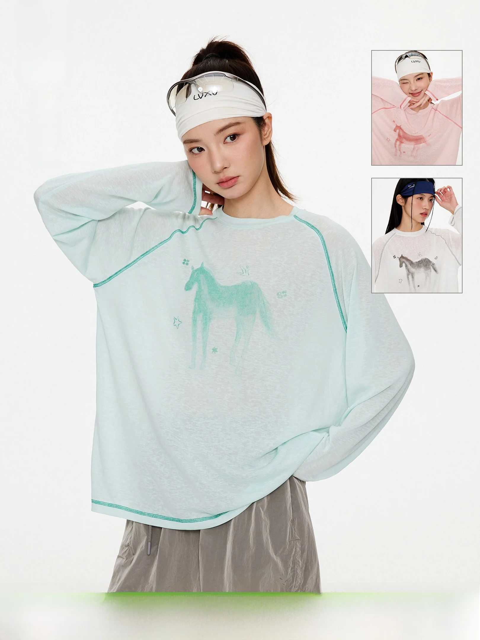 

Owox Young Lightweight Breathable Sport Sun Protection irt Long Sve T-irt Women Summer Lazy Sle Semi-Transparent Cas...