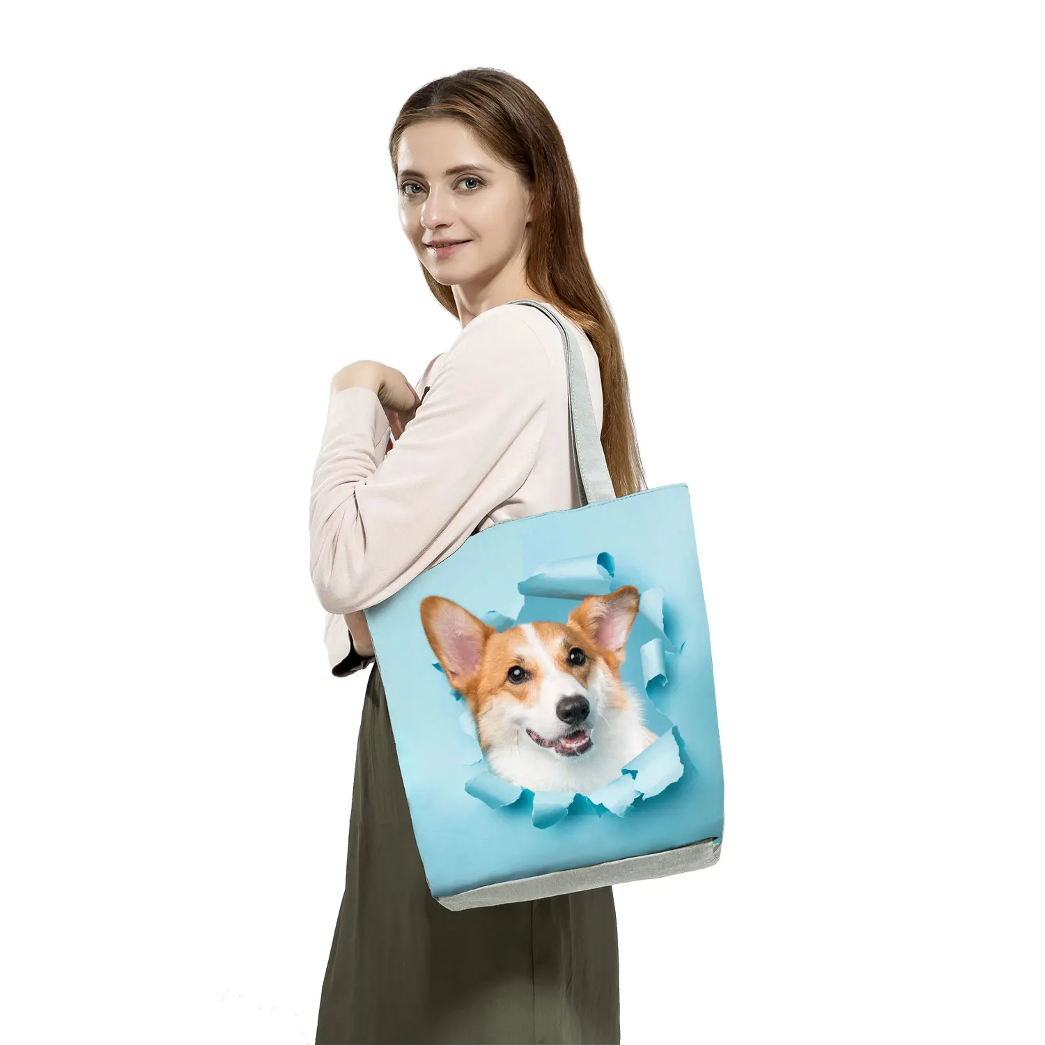 Shoulder Bag High Capacity New Fashion 3D Printed Handbags for Women Custom Shopping Bags Cat Dog Beach Travel Tote Eco Reusable