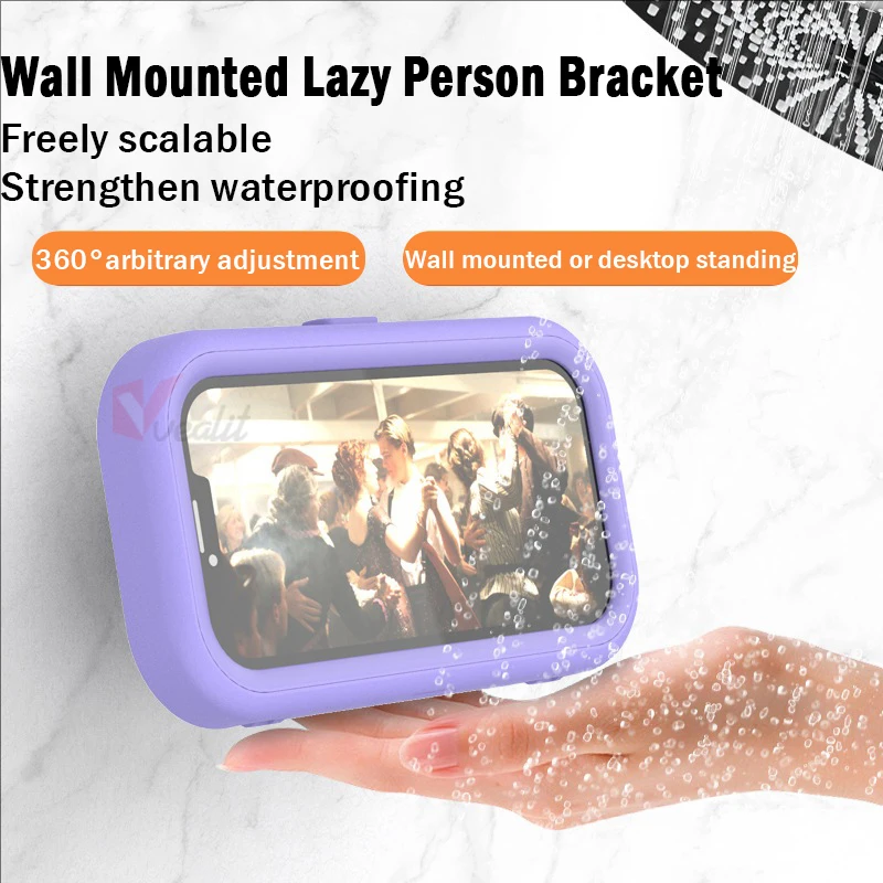 Waterproof Shower Phone Holder Home Wall Phone Case Stand Rotation Angle Adjustable Self-adhesive Touch Screen Phone Bracket