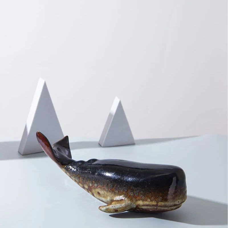 Simulated Whale Statue Room Aesthetic Decoration Ceramic Sculpture Modern Handicrafts Porcelain Decoration Desktop Ornaments