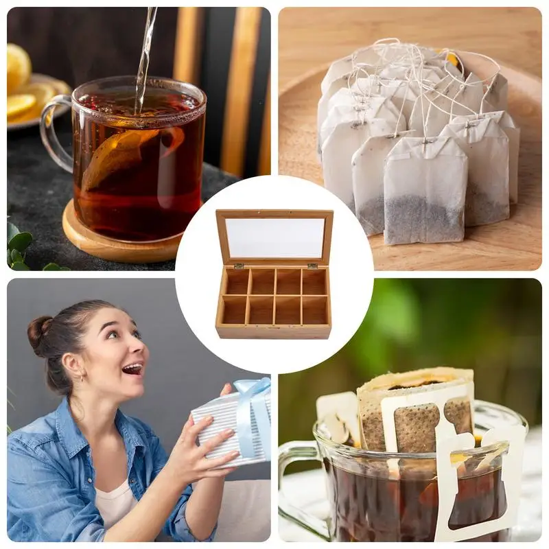 Girds Wooden Tea Bag Organizer Creative Shelf Holders 8 Section Compartments Storage Organizer Tea Chest Kitchen Accessories