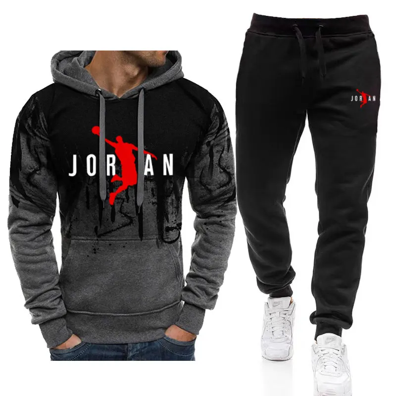 

Leisure Sports Men's Suit Spring and Autumn New Ink Design Outdoor Running Sportswear Men's Clothing Hoodie + Sweatpants 2 Sets