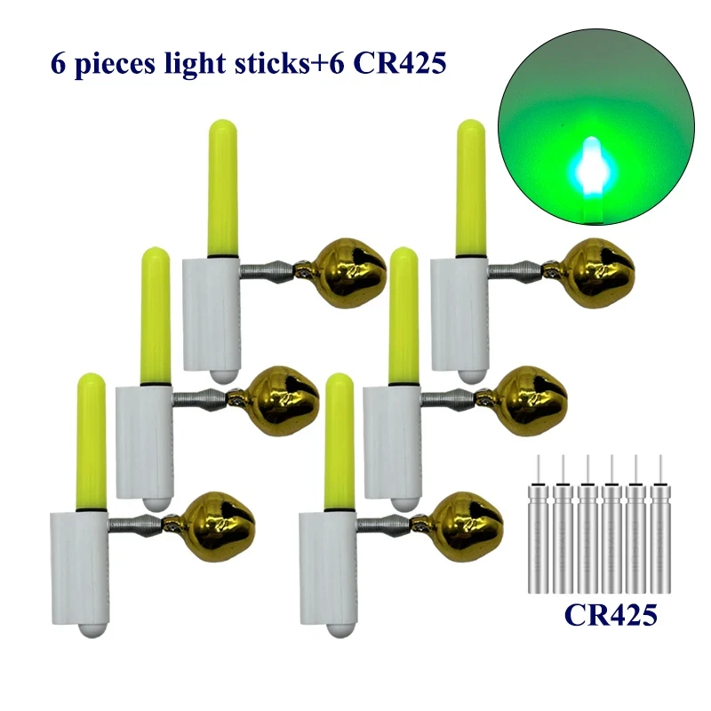 3PCS/6PCS Luminous Fishing Glow Stick with Alert Bell Electronic Light Stick+3PCS/6PCS CR425 Ocean Fishing Light River Rod Light