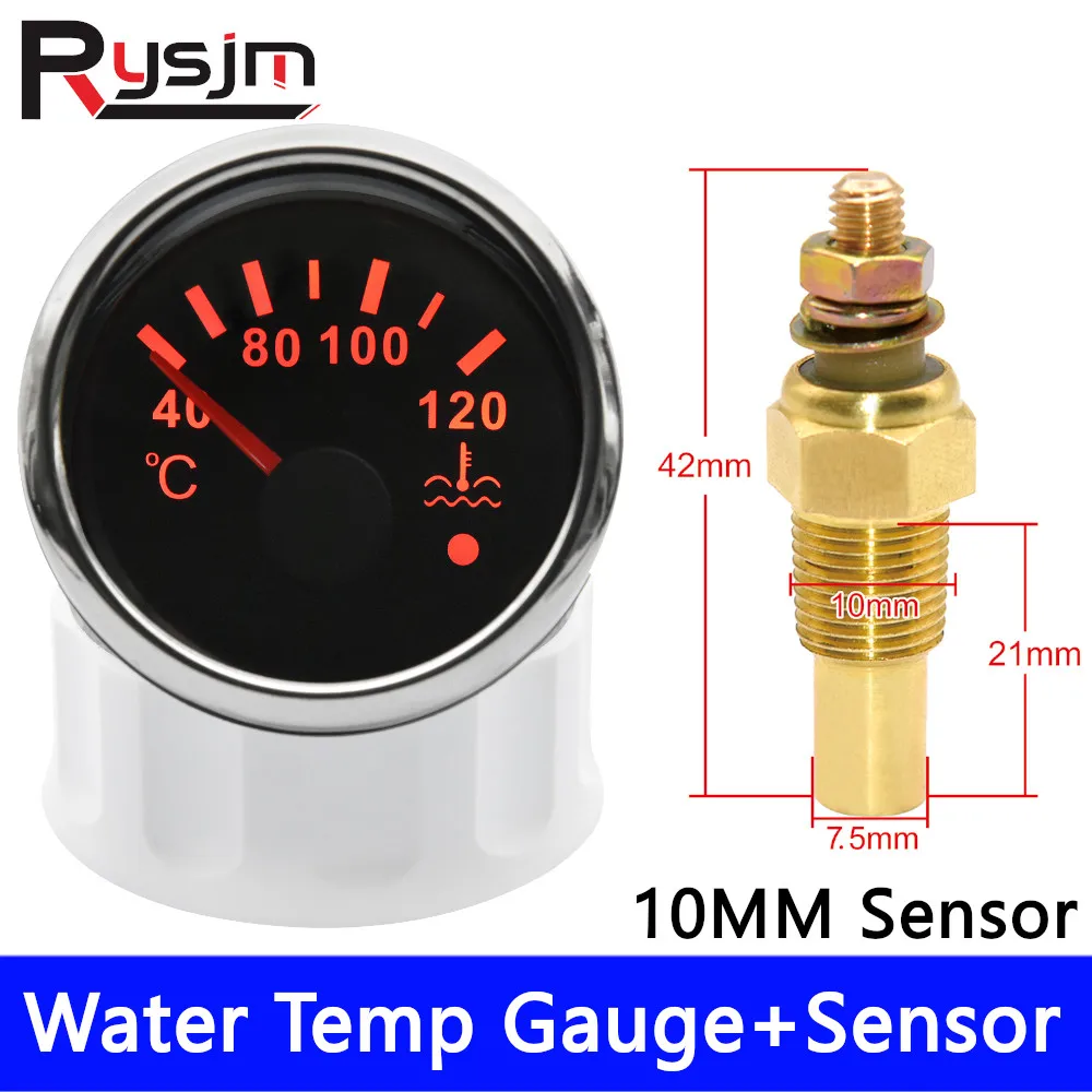 HD 52mm uniwersalny samochodowy miernik temperatury wody w łodzi z czujnikami temperatury płynu chłodzącego miernik temperatury czerwone podświetlenie z alarmem 12V/24V