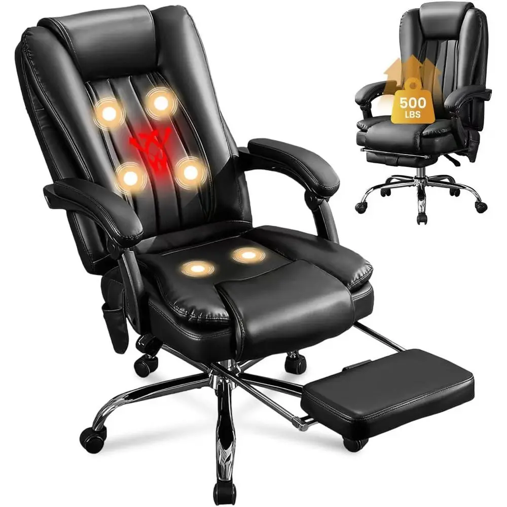 Ergonomischer Vibrations- und Wärmemassagestuhl mit Fußstütze, 227 kg Tragkraft, für große und kräftige Personen, ideal für Büro, Gaming und Heimgebrauch