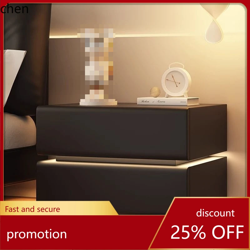 

HT Cream Bedside Table Leather Simple Modern Small Bedroom Bedside Cabinet Simple Storage Cabinet No Installation Needed