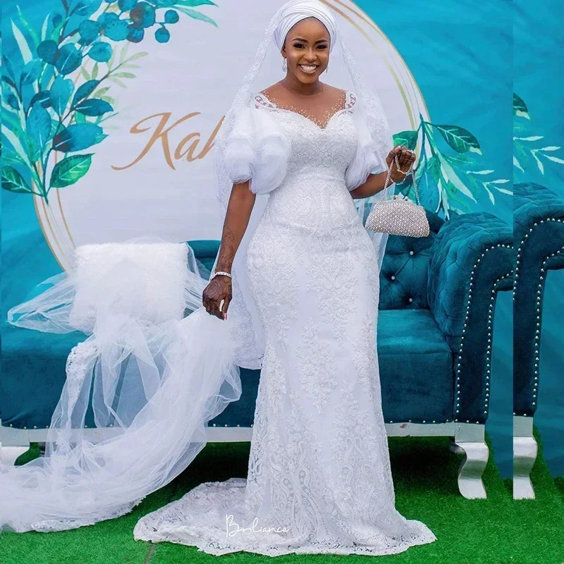 Robe De mariée africaine sirène, manches cape personnalisées, perles appliquées, Style Vintage, robe De mariée modeste