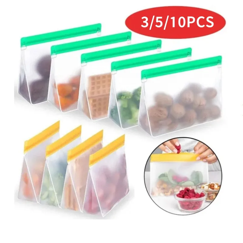 

10/5 PCS Food Storage Bag Upgrade Reusable Freezer Sandwich Ziplock Silicone Bag PEVA Food Bag Kitchen Organizer BPA Free