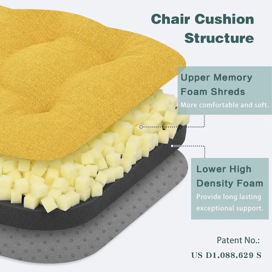 

Set of 4 Dining Chair Cushions, DualLayer Patent Design Memory Foam Kitchen Chair Cushions, NonSlip Seat Pads with Ties, 16.5 x