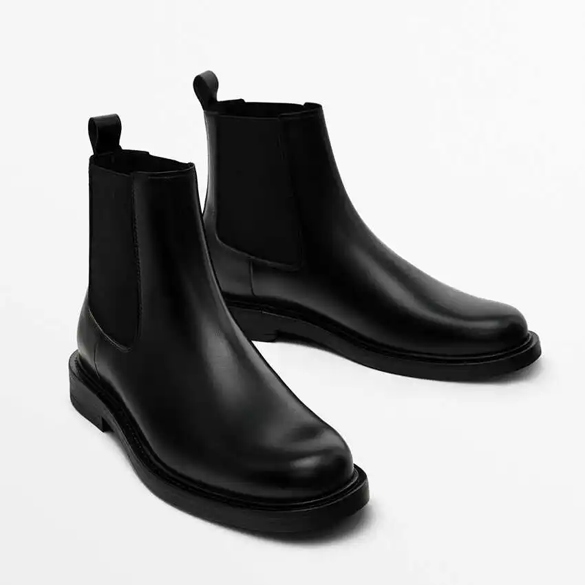 

Мужские черные эластичные ботинки челси из натуральной кожи, ботинки из воловьей кожи, весенне-летние, новинка