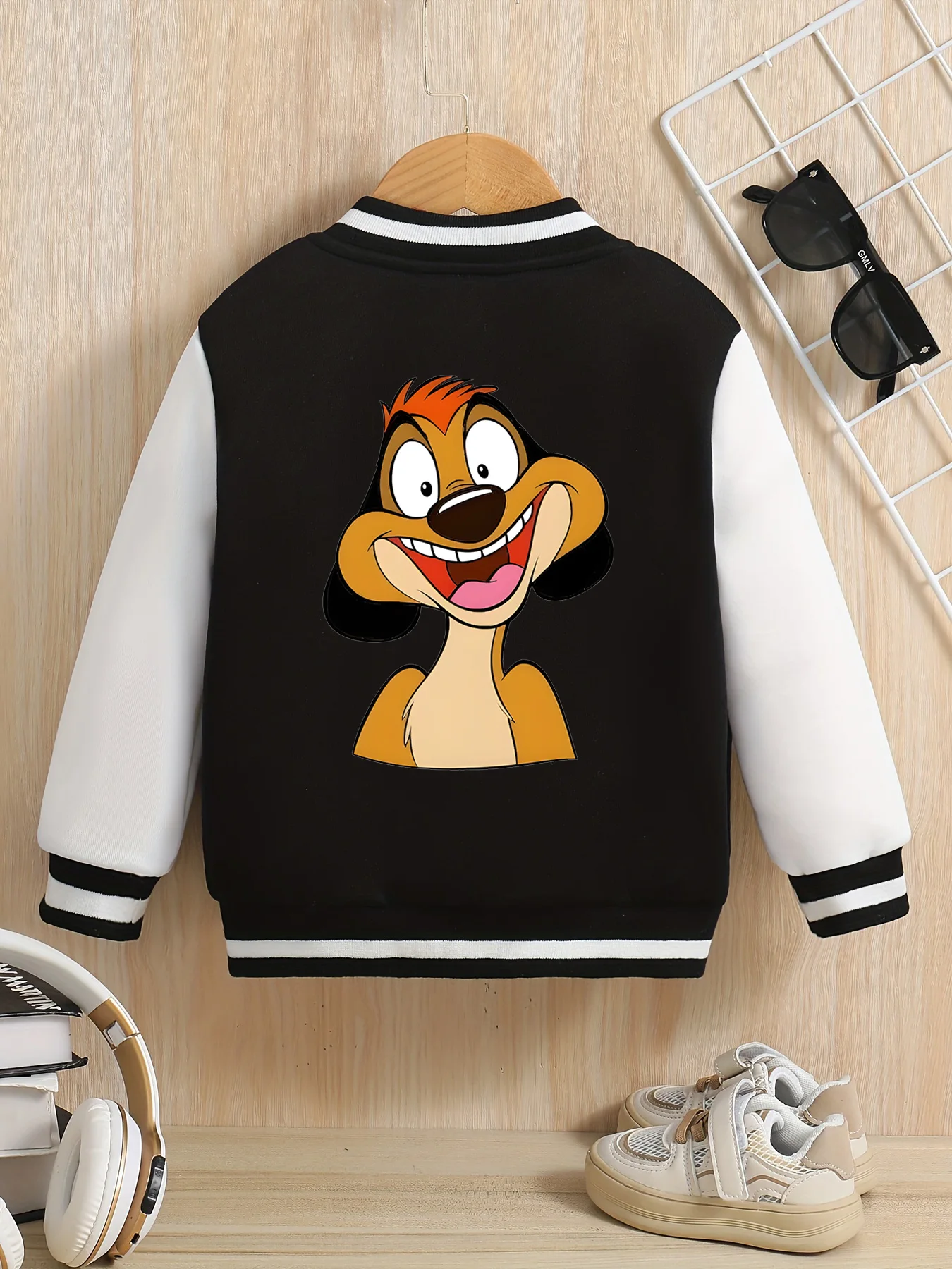 سترة بيسبول مينيسو ديزني "OK" للأولاد - نمط تيمون لطيف على الوجهين، مثالية للارتداء اليومي، قماش صديق للبشرة #4