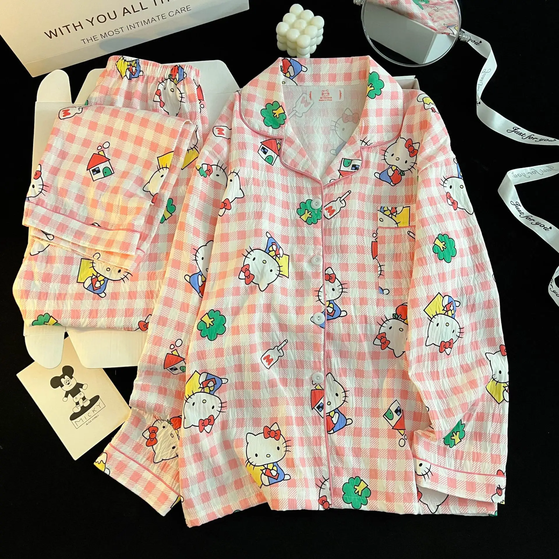 

2Pcs Anime Sanrio Hello Kitty Parent-Child Girl Spring Autumn Pajamas Set Kuromi Long Sleeves Long Pants Student Girl Homewear