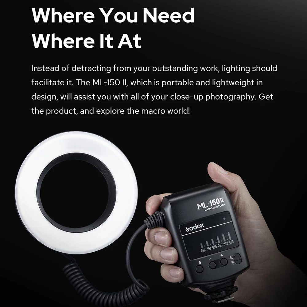 GODOX ML-150II Macro Ring Flash Light + Lens Adapter ML150 II Speedlite For DSLR Cameras Canon Nikon Sony Olympus Pentax