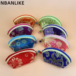 Chinese Style Multi Color Embroidery Auspicious Cloud Flower Cloth Wallet Gift Shell Coin Pouch Jewelry Storage Bag