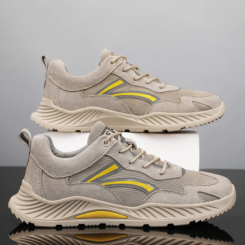 

Повседневная обувь из натуральной кожи, дышащая удобная сетчатая обувь, высококачественная нескользящая резиновая обувь для отдыха, мужские кроссовки на толстой подошве