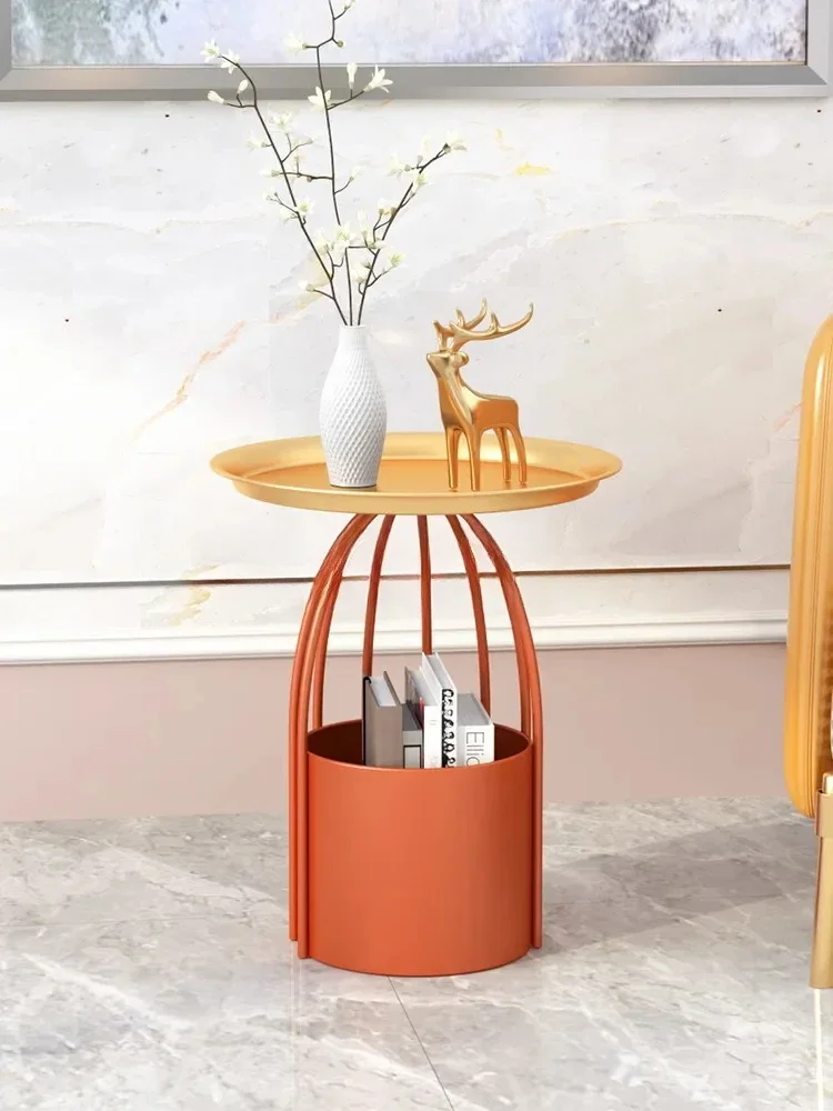 الشمال بسيط الحديد طاولة شاي صغيرة زوايا طاولة القهوة المستديرة غرفة المعيشة أريكة صغيرة طاولة جانبية مع شرفة التخزين #4