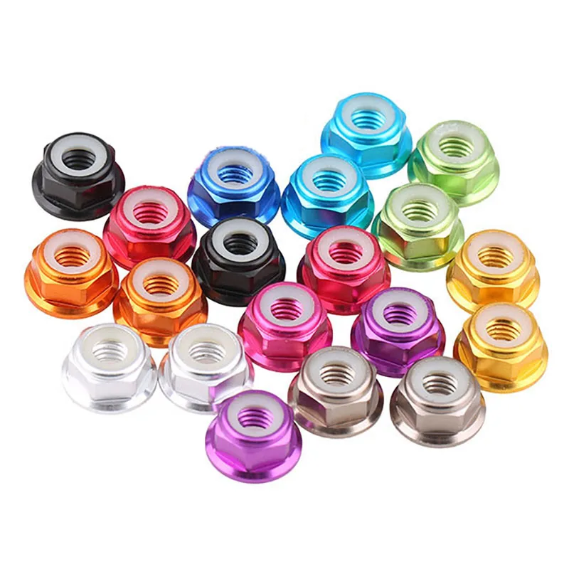 1Pcs M2 M3 M4 M5 M6 Red/ Black/ Blue/ Light blue/ Orange/ Golden/ Purple/ Pink Anodized Aluminum Flange Nylon Lock Nut