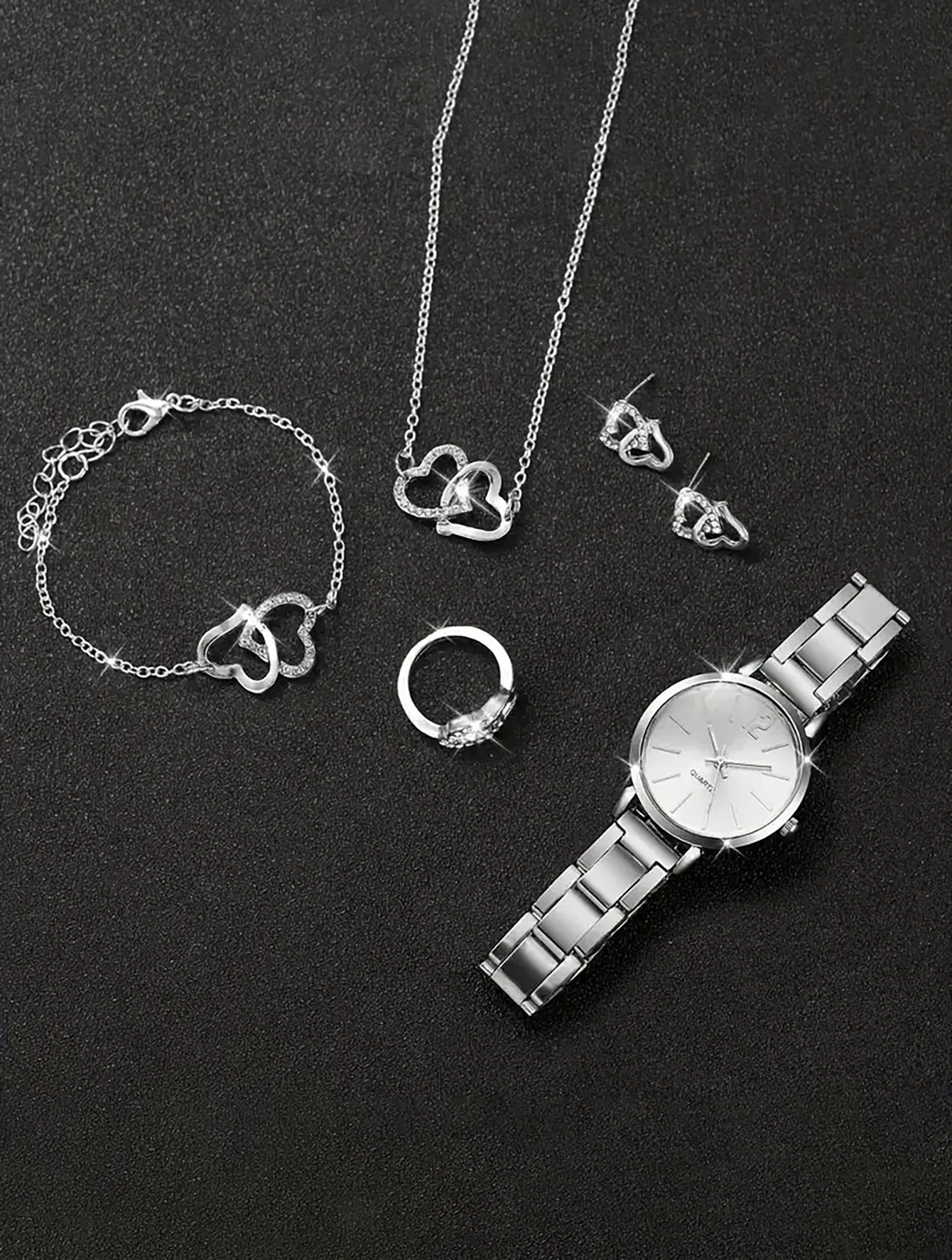 Reloj de cuarzo con diamantes de imitación para mujer, pulsera, collar, anillo, pendientes, el mejor regalo, moda informal, 6 piezas