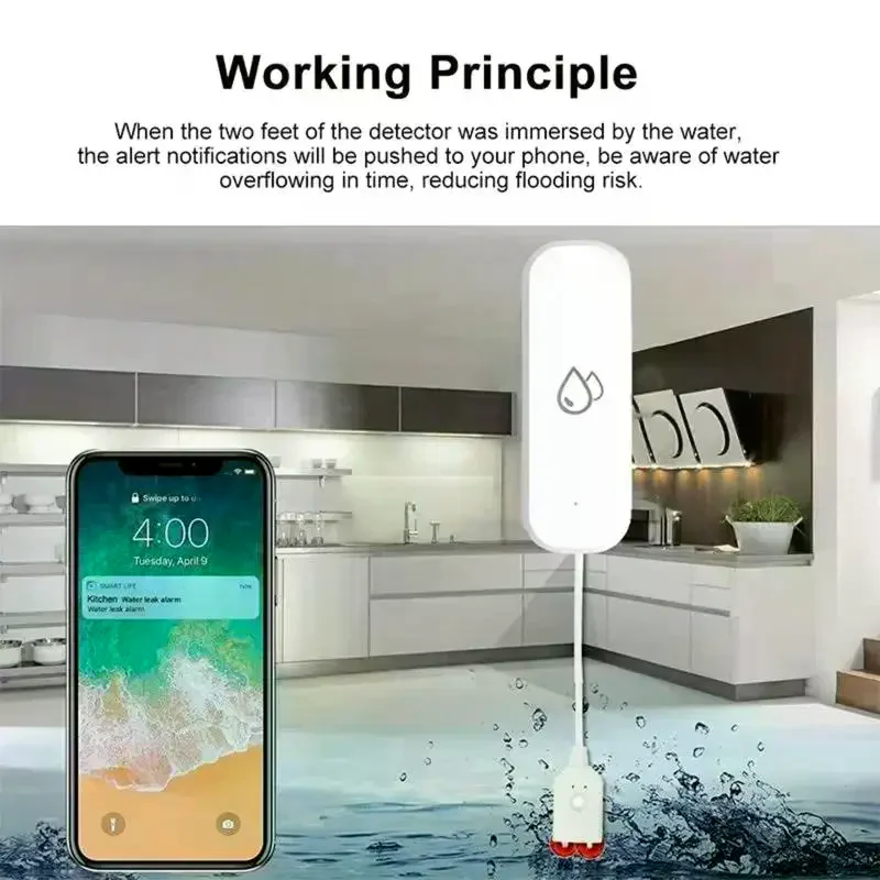 

Датчик протечки воды, детектор затоплений, сигнализация через приложение Smart Life, защита умного дома