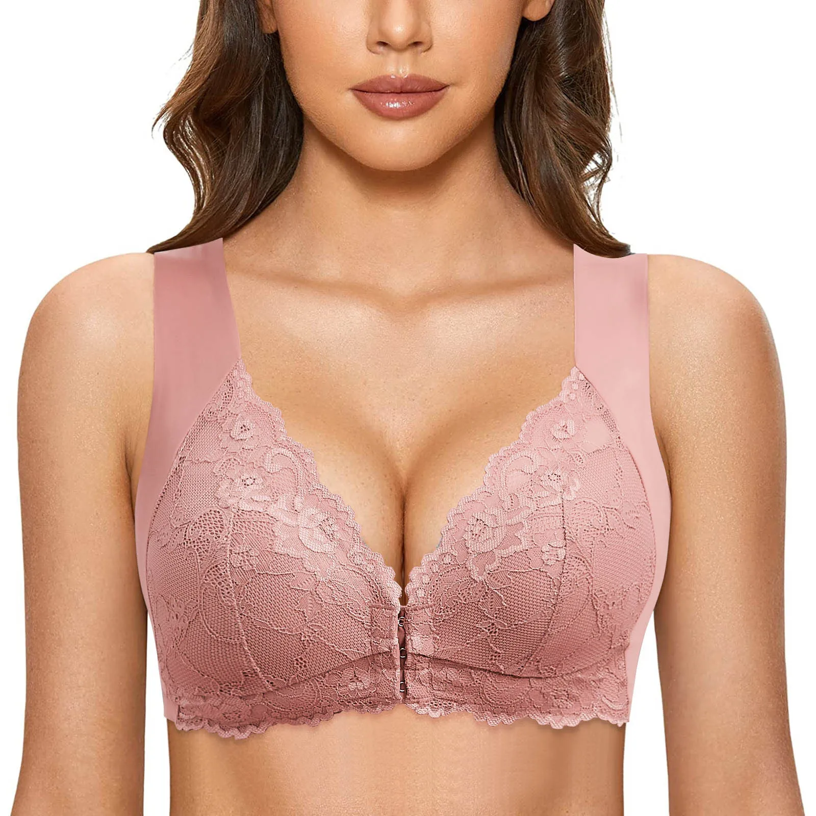 5XL Front Closure Bra For Women Large Bust Strapless Bralettes Lace Push Up Brassiere Extra-Elastic Brassiere For Large Bust