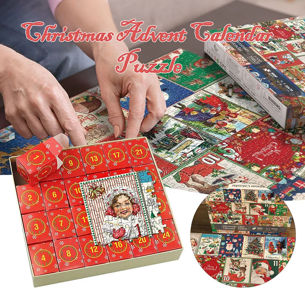 Christmas Advent Calendar 2024 24 Days Paper 1000pcs Jigsaw Puzzles Countdown Calendars Kids Family Christmas Toy Surprise Gift