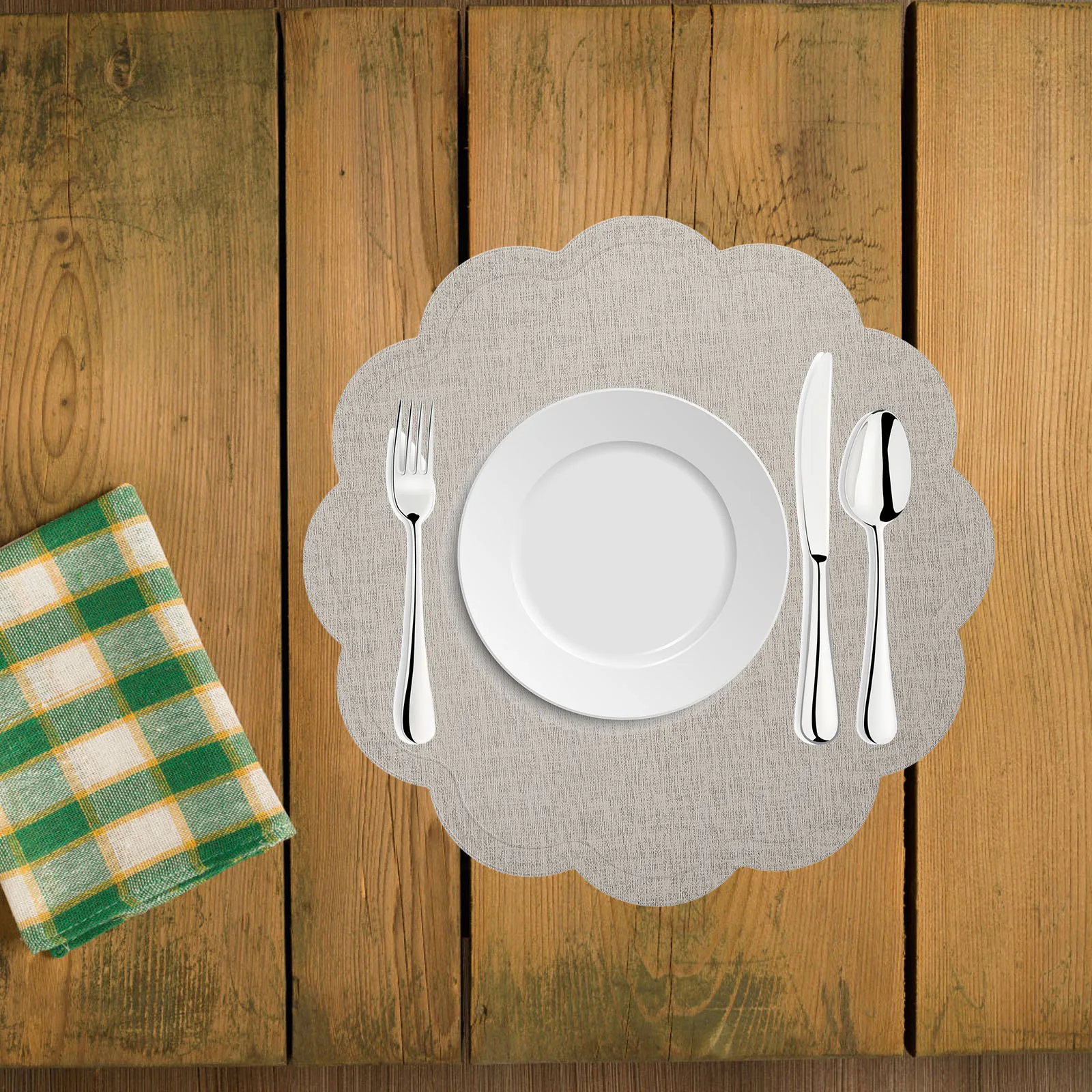 

4 Pcs Non slip Heat Insulation Mat Reusable Placemats Grey Circular Lace Oil proof Modern Dining Table Mats PU