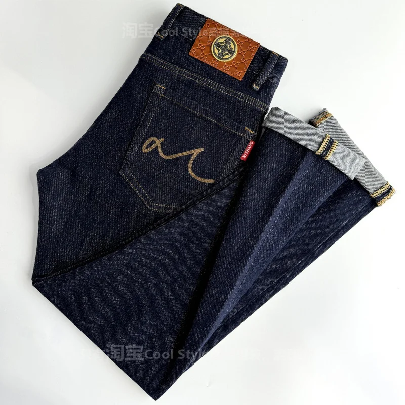 

Роскошные мужские джинсы с вышивкой, осенний новый стиль, эластичные утягивающие брюки, маленькие ноги, высококачественные джинсовые брюки оригинального цвета