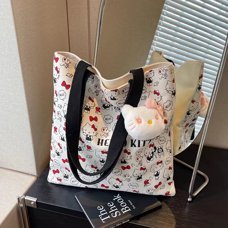 Sanrio Hello Kitty Cartoon Canvas Bag Small Fresh Shoulder Bag Student Class Carrying Canvas Bag Commute Work Girl Gift Surprise