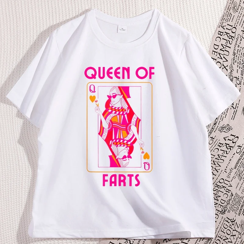 

Queen of Farts T-shirt Comfort Short Sleeve Graphic Tee Casual Round Neck Everyday Wear T Shirt Cotton Short Sleeve Clothes