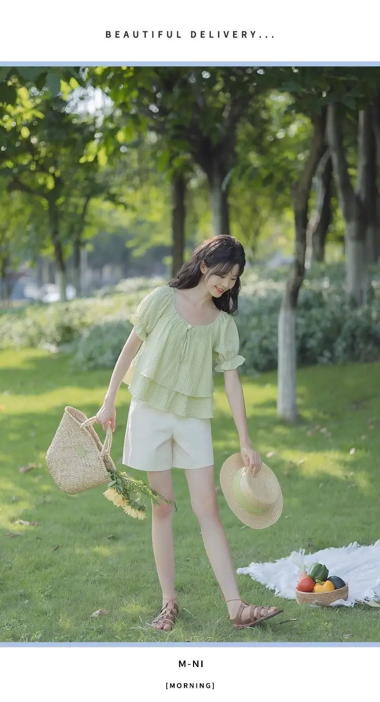 فقاعة قصيرة الأكمام قميص المرأة صغيرتي النمط الصيني الجديد دمية فرنسية الأعلى