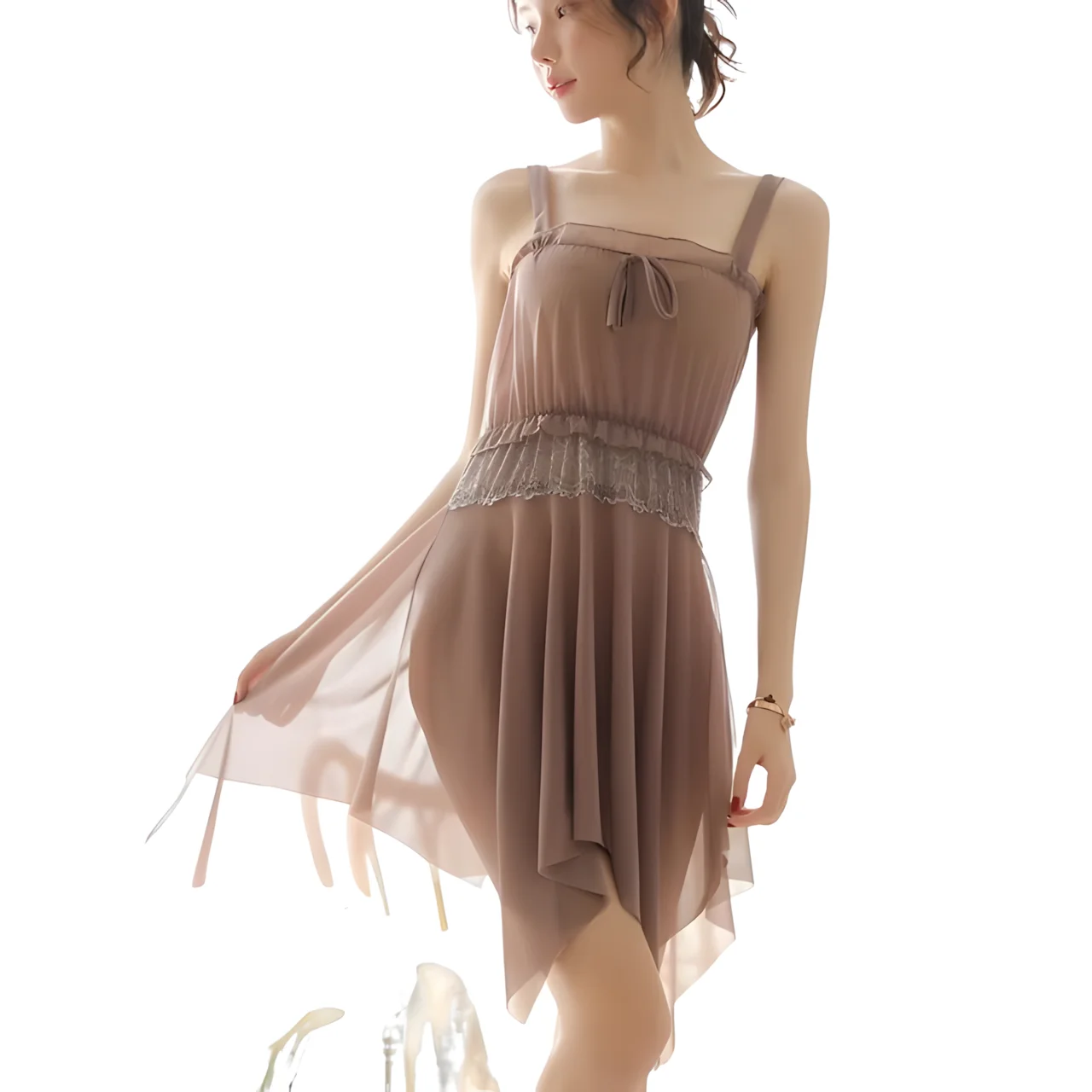 

Тюлевая ночная рубашка с открытой спиной, кружевное сетчатое нижнее белье с лямкой на шее, ночная рубашка для дам, ночное платье, одежда для сна, женское сексуальное женское белье, ночное белье