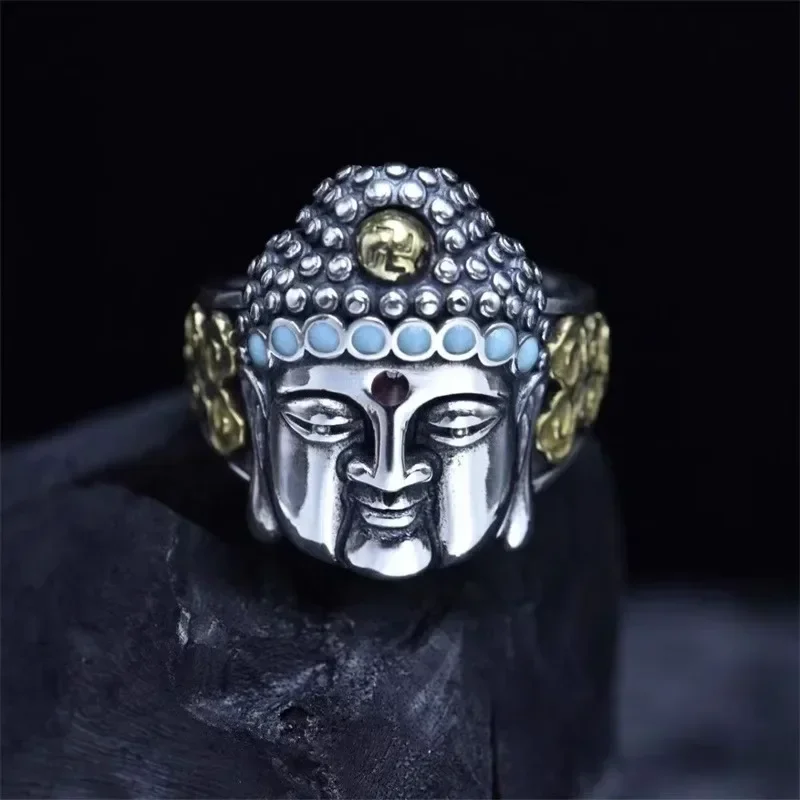 New Silver Color Tibetan-style Huang Caishen Dahetian Fudo Mingwang Ring for Men and Women Personalized Fashion Product Jewelry