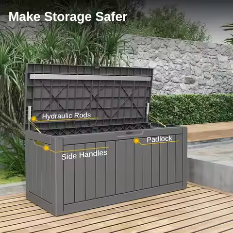 [New Arrival, Discounted Price!]Outdoor Storage Box, 90 Gallon Deck Box, Waterproof Resin Storage Bin for Patio Cushions, Garden