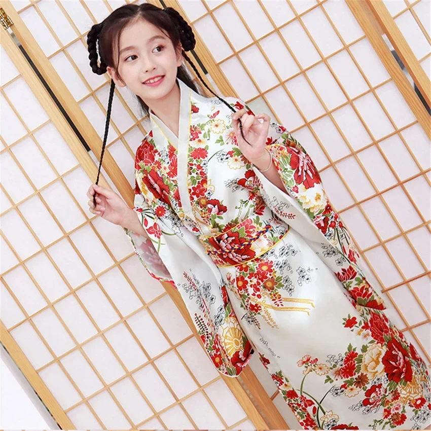 Girl Kid Cosplay Japan Haori Costume Asian Clothes Bazzery Children Kimono Traditional Japanese Style Peacock Yukata Dress for