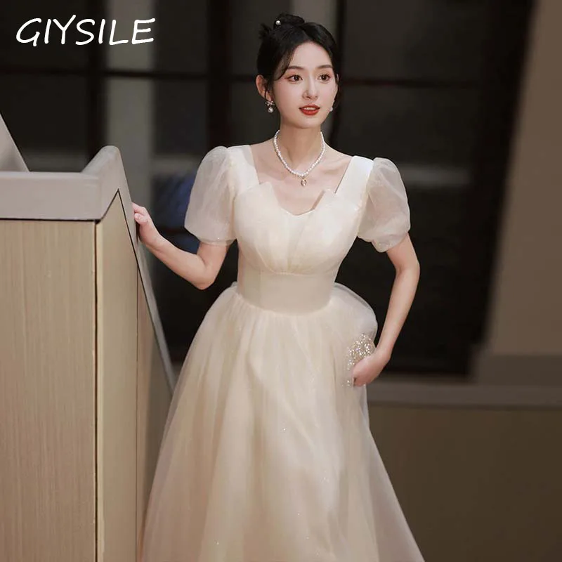 GIYSILE Champagne Color Evening Dresses New Starry Sky Floor Long Dresses Banquet Ball Dress Slimming Formal Dress Women Elegant